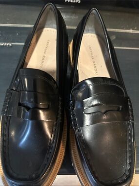 Women’s Loeffler Randall Black Leather Penny Loafers with Tan Sole